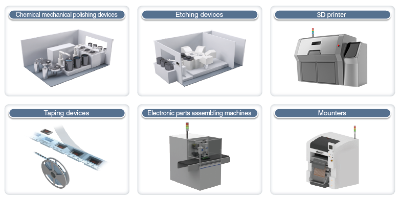 Chemical mechanical polishing devices / Etching devices / Flip chip bonders / Taping devices / Electronic parts assembling machines / Mounters