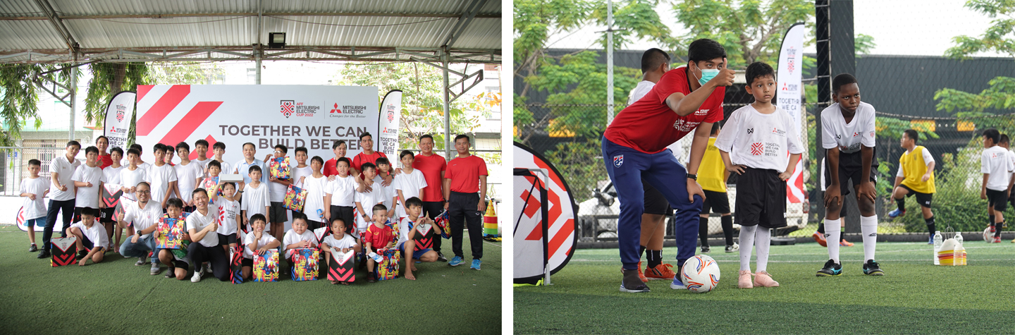 Football clinics being held in Vietnam (left) and Thailand (right) in 2022